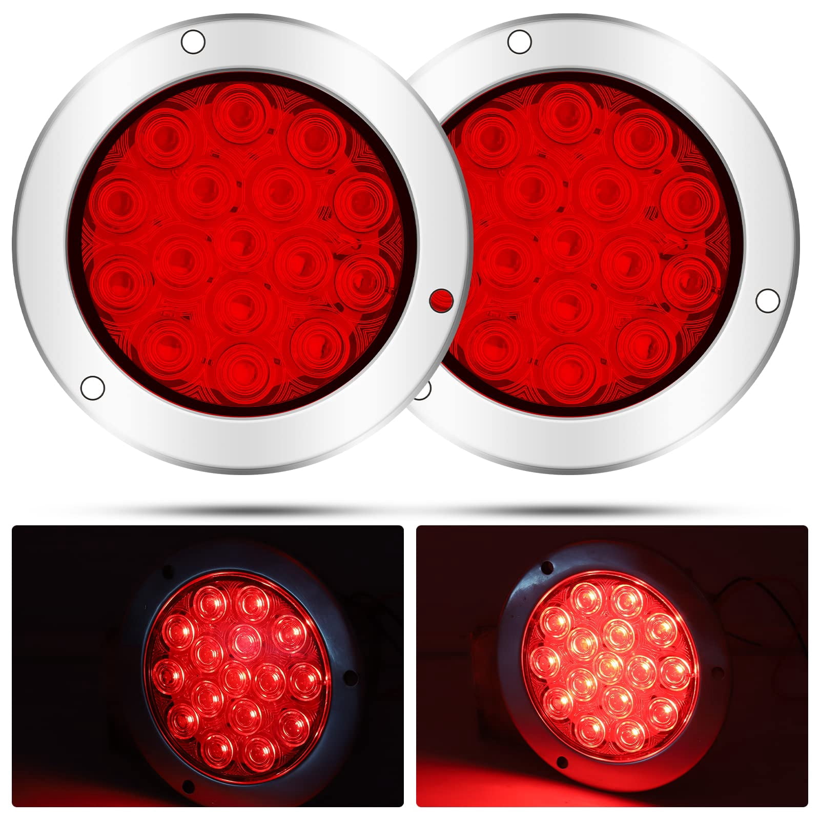 NWpangu LED Trailer Tail DHF10 Lights,16LEDs Round Flush Mount Brake ...