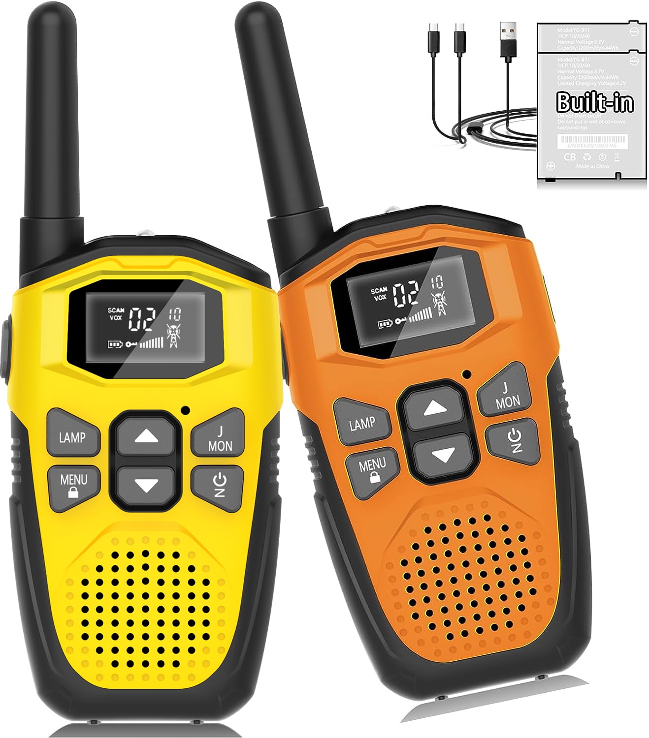 NXGKET Walkie Talkie Long Range 2 Pack ,Rechargeable 22 Channels Walky Talky 2 Way Radio with Built-in Batteries Gift for Kids Adults Outdoor Game Camping Hiking