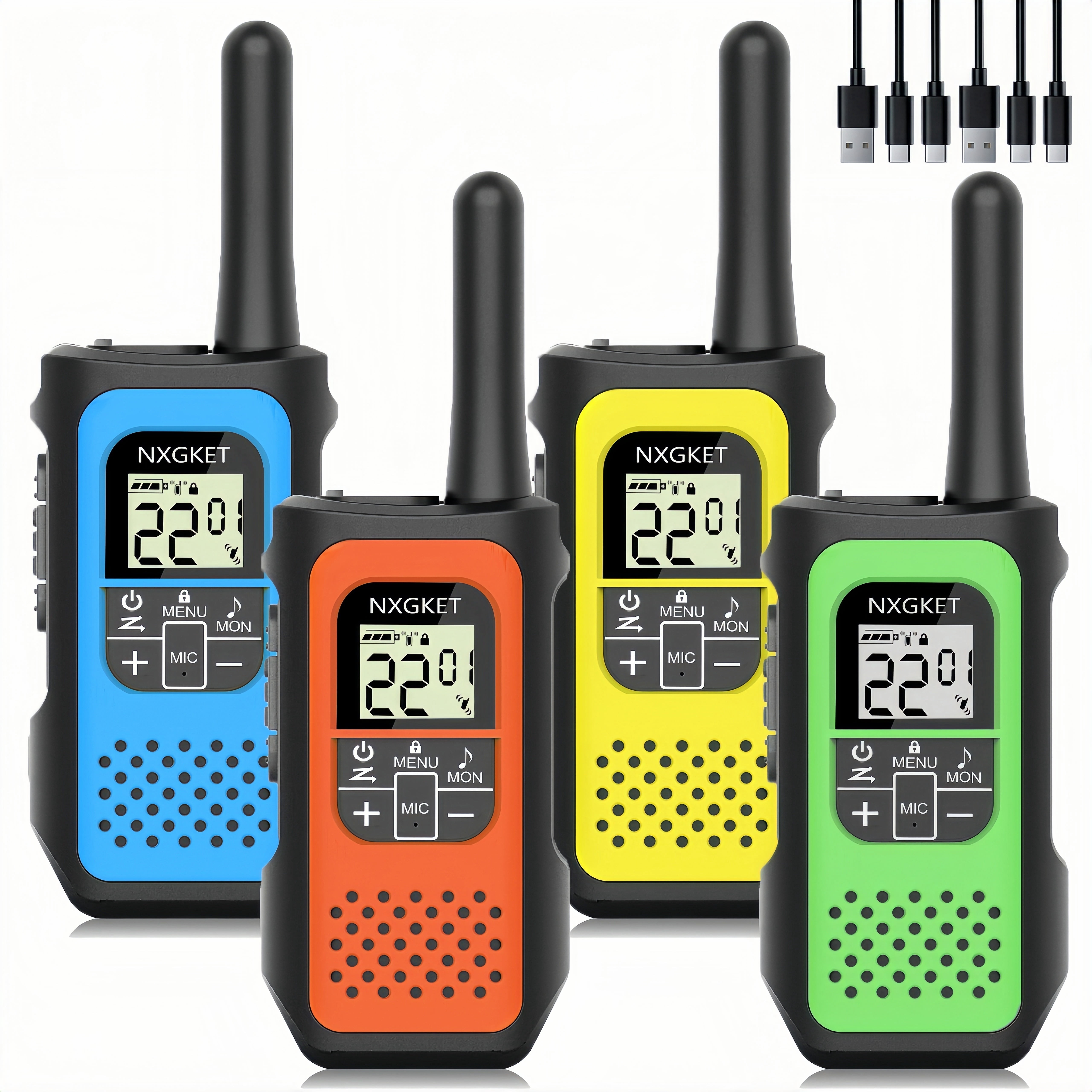 NXGKET Walkie Talkies for Adults Kids 4 Pack, Rechargeable Long Range Walkie Talkie 2 Way Radios 22 Channels FRS VOX with 1200mAh Li-Ion Battery USB-C Cable