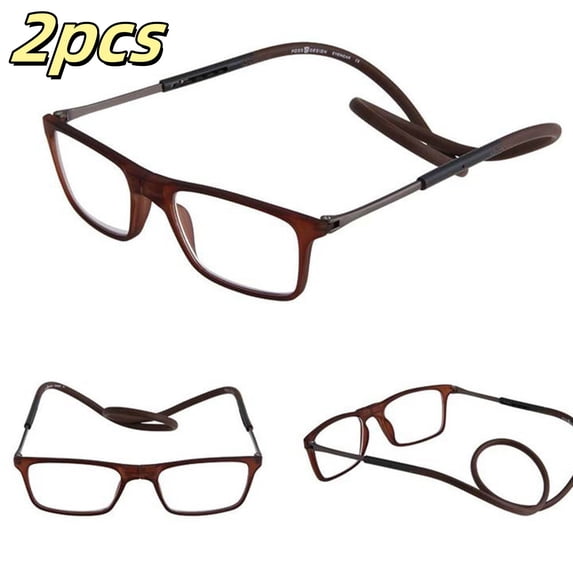 NXMY 2PCS Reading Glasses Hanging Folding Magnetic Front Click Connect Neck Readers Lightweight Eyeglasses for Men and Women 1 Magnification