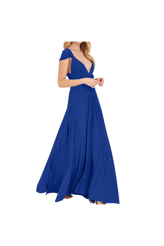 Dresses for Bridesmaids,Wedding Guest Dresses for Women,Plus Size Wrap Dress Long Maxi Convertible Multiway Dress Blue S