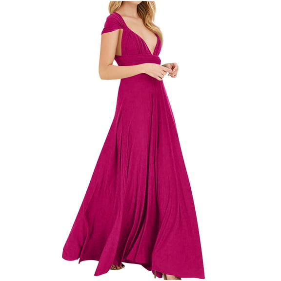 NXMZXB Dresses for Bridesmaids,Wedding Guest Dresses for Women,Plus Size Wrap Dress Long Maxi Convertible Multiway Dress Hot Pink#01 M