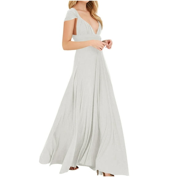NXMZXB Dresses for Bridesmaids,Wedding Guest Dresses for Women,Plus Size Wrap Dress Long Maxi Convertible Multiway Dress White M