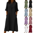 thumbnail image 1 of NXMZXB Half Sleeve Maxi Dresses for Women Loose Fit Casual Summer Button V Neck Henley Tshirt Dresses Trendy Holiday Beach Vacation Sundress with Pockets Light Blue M, 1 of 7