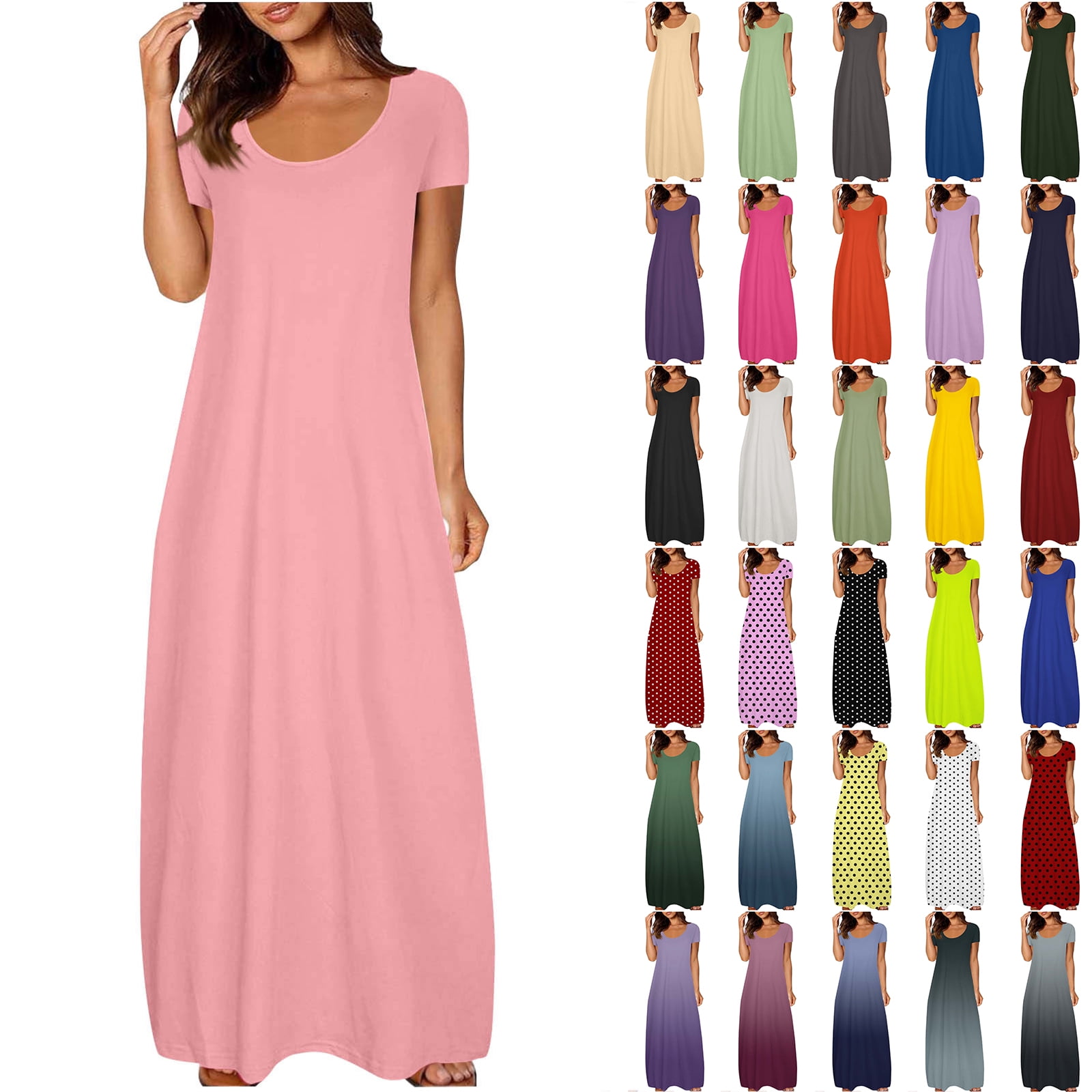 NXMZXB Plus Size Maxi Dresses for Curvy Women Loose Fit Casual Summer Short  Sleeve Crewneck Long T-Shirts Dress Elegant Flowy Beach Sundress with ...