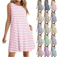 thumbnail image 1 of NXMZXB Summer Dresses for Women 2025 Loose Fit Casual Striped Sundresses Beach Cover Ups Sleeveless Crewneck Tshirt Swing Dress with Pockets Pink M, 1 of 7