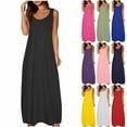 thumbnail image 1 of NXMZXB Sundresses for Women 2025 Scoop Neck Sleeveless Tank Dress Summer Beach Solid Party Flowy Long Maxi Dresses with Side Pockets Black S, 1 of 5