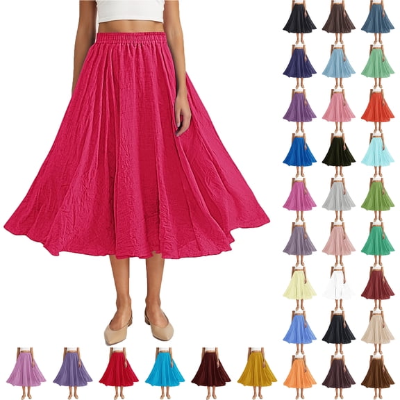NXMZXB Women's Bohemian Style Elastic High Waist Band Cotton Linen A-Line Long Maxi Skirt Dress Loose Flowy Double Layer Skirts Coffee Free Size