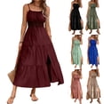 thumbnail image 1 of NXMZXB Women's Boho Maxi Dress Sleeveless Spaghetti Strap Spring Summer Wedding Guest Dress High Slit Summer Vacation Ruched Tiered Ruffle Flowy Milkmaid Sundress Wine XXL, 1 of 6