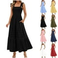 thumbnail image 1 of NXMZXB Women's Summer Boho Maxi Dress Beach Vacation Casual Adjustable Strap Smocked A Line Sundress with Pockets Black XL, 1 of 10