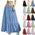 thumbnail image 1 of NXMZXB Women's Summer Casual Elegant Smock Layered Tiered Maxi Skirt Drawstring High Waisted A Line Flowy A-Line Long Skirts with Pockets Wine XXL, 1 of 6