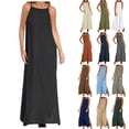 thumbnail image 1 of NXMZXB Womens Cotton Linen Sleeveless Maxi Dress Spaghetti Strap Slit Summer Casual Loose Flowy Beach Long Shift Beach Sun Dress Blue M, 1 of 6