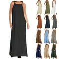thumbnail image 1 of NXMZXB Womens Cotton Linen Sleeveless Maxi Dress Spaghetti Strap Slit Summer Casual Loose Flowy Beach Long Shift Beach Sun Dress Navy M, 1 of 6