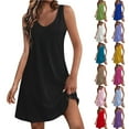 thumbnail image 1 of NXMZXB Womens Summer Dresses 2025 Loose Flowy A-Line Beach Sundress Casual V Neck Solid Color Sleeveless Tank Dress with Pockets Vacation Outfit Clothes White M, 1 of 8