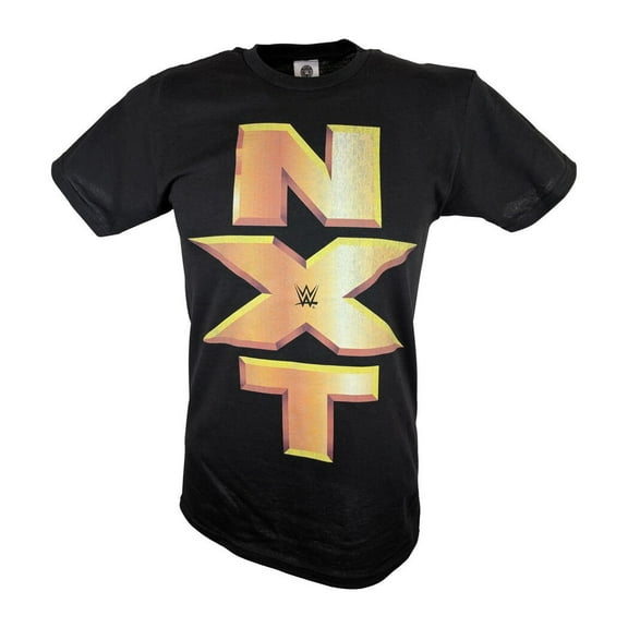 NXT Vertical Gold Logo WWE Mens Black T-shirt L