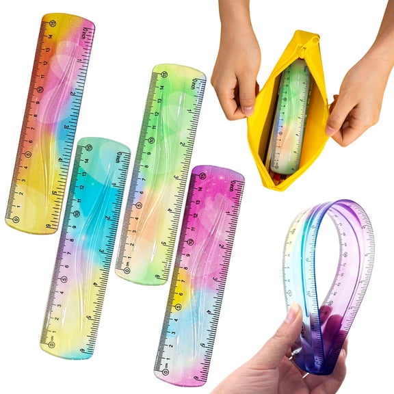 NXUJEUG 4 Pieces 6 Inch Flexible Rulers, Bendable Plastic Rulers, Soft Bendable Gradient Colour Rulers with Centimeters and Inches for S-chool Classroom Supplies