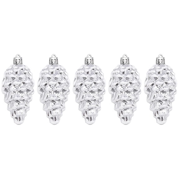 NXUJEUG 5Pcs Christmas Tree Pinecone Ornaments, Hanging Pine Cone Ornaments for Christmas Tree Decor, Hanging Pine Cone Shape Christmas Decorations, Silver