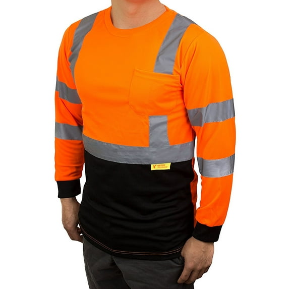 NY BFL High-Visibility Class 3 T Shirt with Moisture Wicking Mesh Birdseye, Black Bottom - Orange / 2X