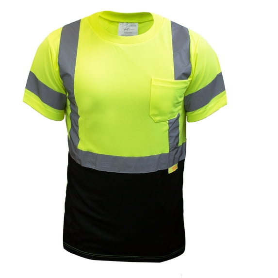 NY BFS8512 High-Visibility Class 3 T Shirt with Moisture Wicking Mesh Birdseye, Black Bottom (M, Green)