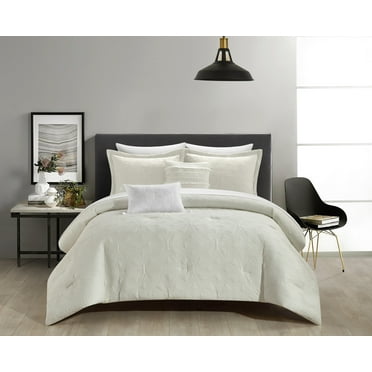 NY&C Home Artista 9-Piece Geometric Cotton Comforter Set, King, Beige
