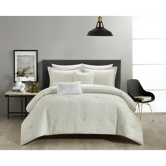 NY&C Home Artista 9-Piece Geometric Cotton Comforter Set, Queen, Beige