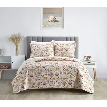 NY&C Home Bali 3 Piece Quilt Set Beach Themed Shells Print, King