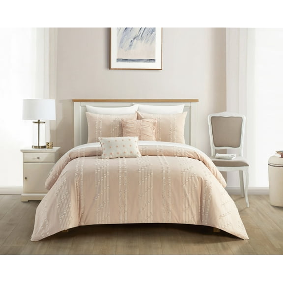 NY&C Home Desiree 5-Piece Jacquard Comforter Set, Queen, Blush