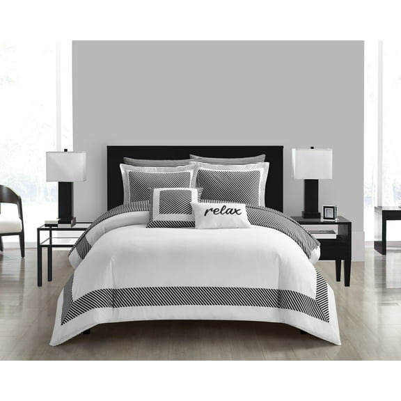 NY&C Home Gibson 9-Piece Reversible Hotel Collection Comforter Set, King, Black