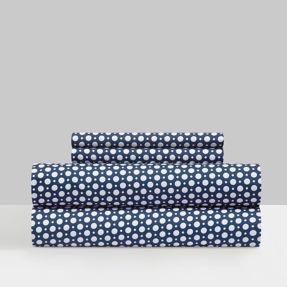 NY&C Home Rylie 4-Piece Sheet Super Soft Geometric Polka Dot Pattern, Queen, Navy