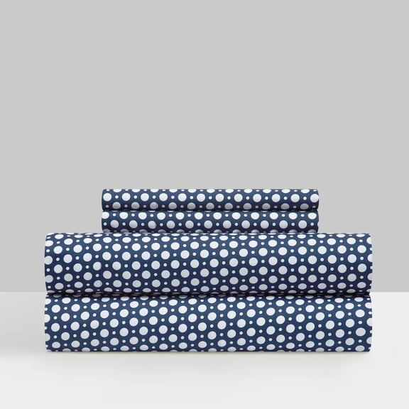 NY&C Home Rylie 4-Piece Sheet Super Soft Geometric Polka Dot Pattern, Queen, Navy