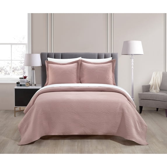 NY&C Home Teague 7-Piece Quilt Set Contemporary Organic Wave Pattern, King, Blush