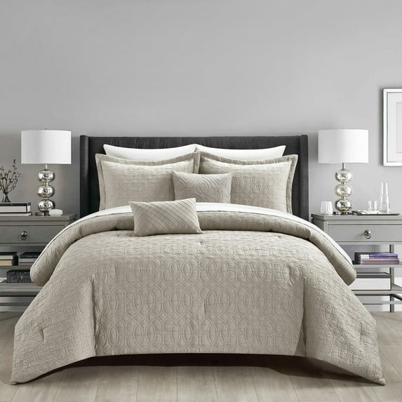 NY&C Home Trinity 5-Piece Jacquard Comforter Set, Queen, Taupe