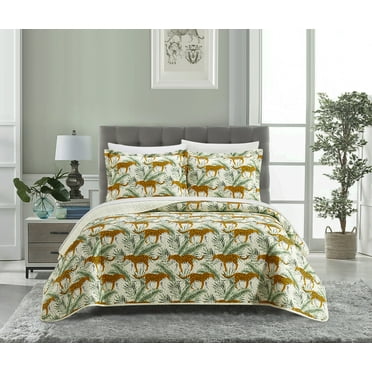NY&C Home Wild Safari 7-Piece Quilt Set Big Cat Jungle Themed Pattern Print, Queen