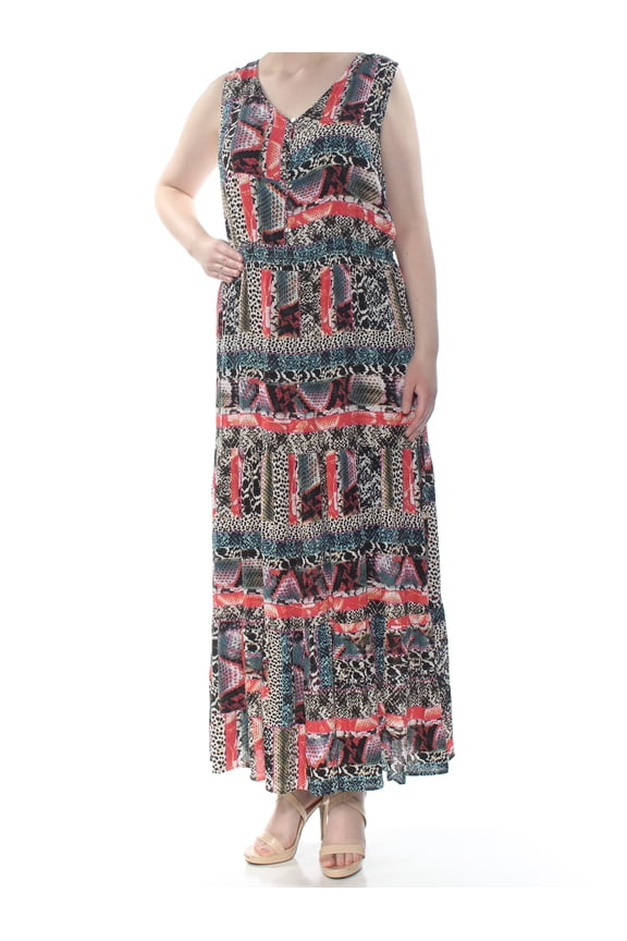 $52 Womens New 1313 Pink V Neck Sleeveless Maxi Dress 2X Plus B+B