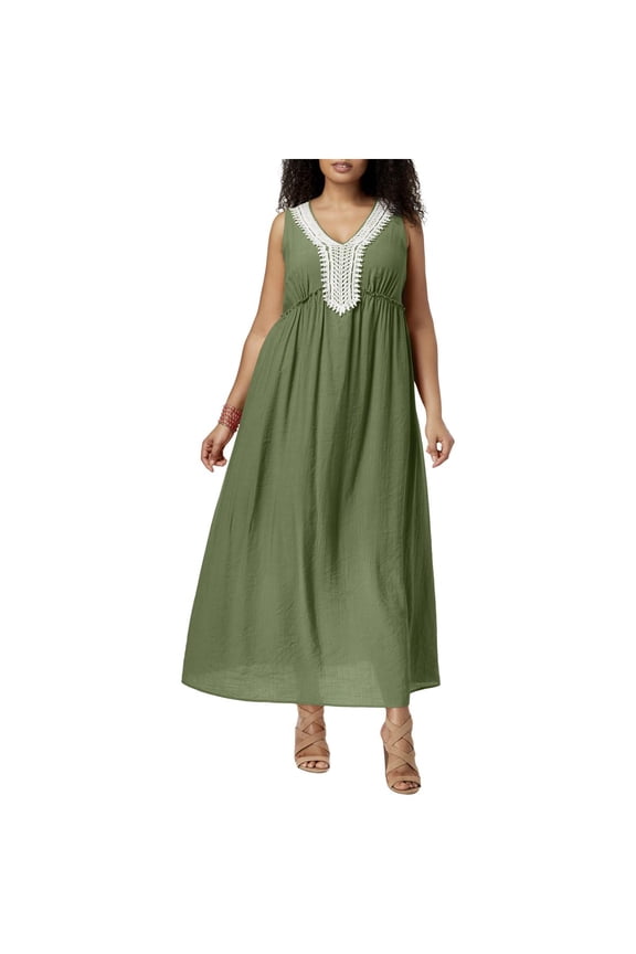 Womens Plus Crinkled Full-Length Maxi Dress Green 2XP