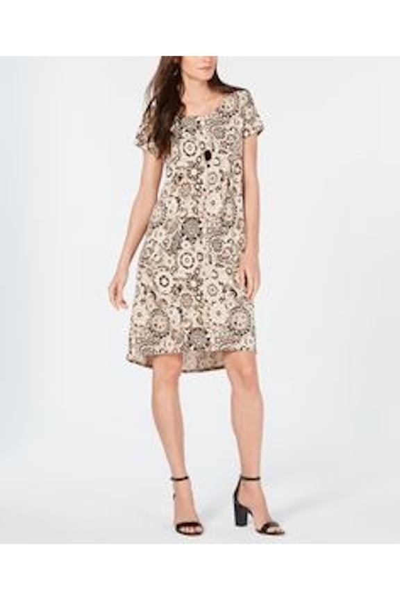 $65 Womens New 0408 Beige Paisley Hi-Lo Dress PL Petites B+B