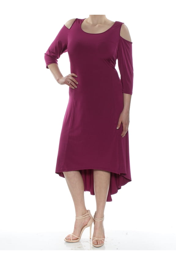 $70 Womens New 1409 Purple Cold Shoulder Hi-Lo Dress 2X Plus B+B