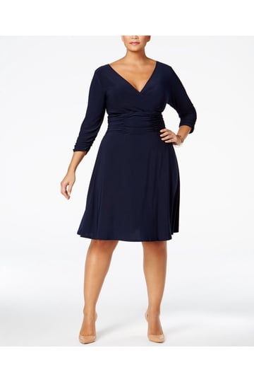 slim fit dress slacks Sleeveless Fit & Flare Dress Navy Multi
