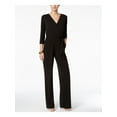 thumbnail image 1 of NY COLLECTION Womens Black Belted Pocketed 3/4 Sleeve V Neck Party Jumpsuit Petites PM, 1 of 2