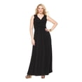 thumbnail image 1 of NY COLLECTION Womens Black Ruched Sleeveless V Neck Maxi Evening Empire Waist Dress Plus 1X, 1 of 2