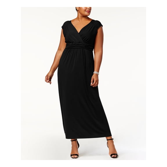 NY COLLECTION Womens Black Ruched Sleeveless V Neck Maxi Party Empire Waist Dress Plus 2X