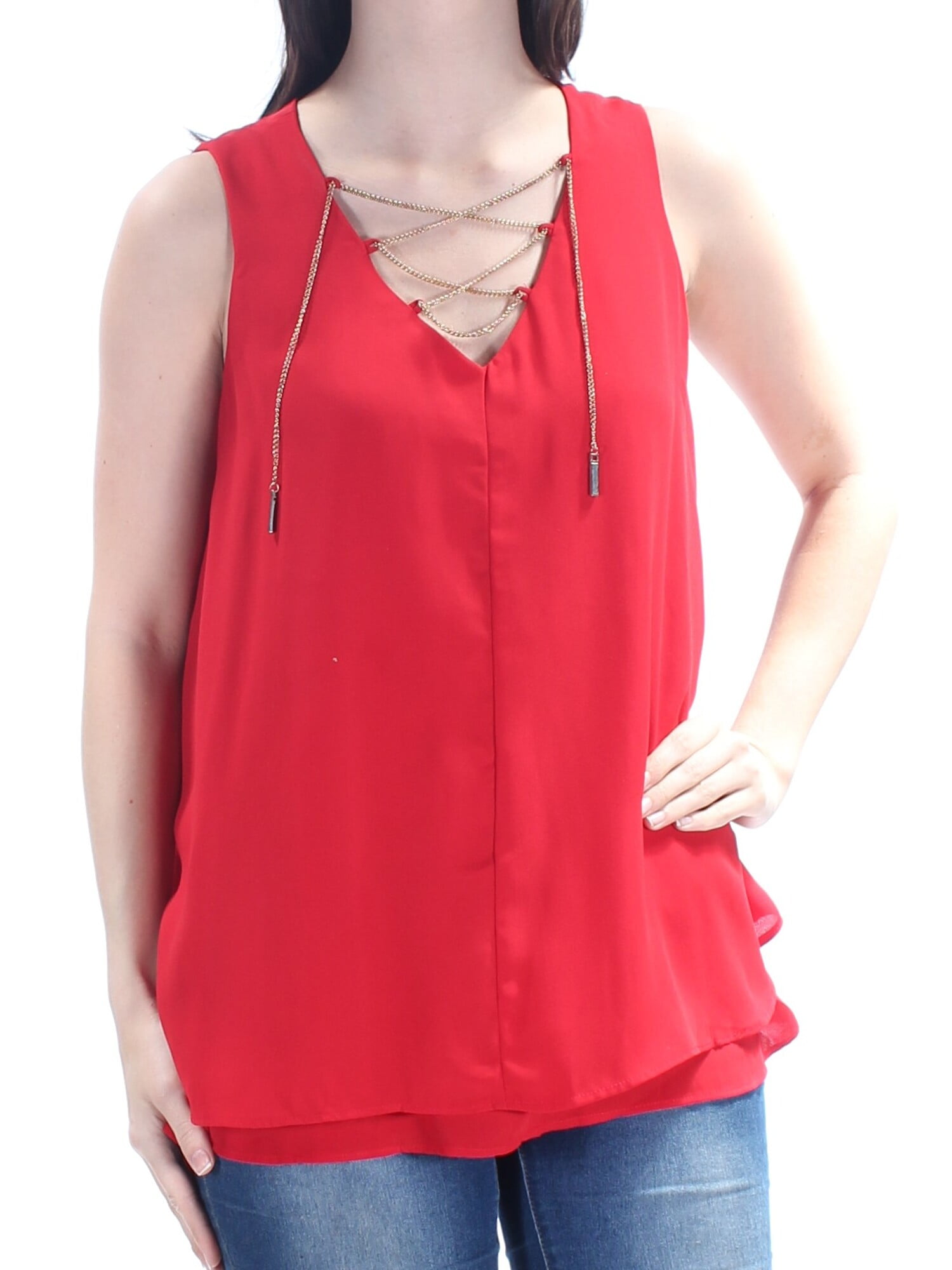 NY COLLECTION Womens Red V Neck Wear To Work Top XS