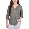 thumbnail image 1 of NY Collection 3/4 Roll Tab Sleeve Y Neck Top, 1 of 3