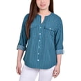 thumbnail image 1 of NY Collection 3/4 Sleeve Roll Tab Y Neck Blouse, 1 of 3