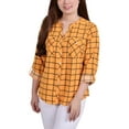 thumbnail image 1 of NY Collection 3/4 Sleeve Roll Tab Y Neck Blouse, 1 of 3