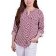 thumbnail image 1 of NY Collection 3/4 Sleeve Roll Tab Y Neck Blouse, 1 of 3