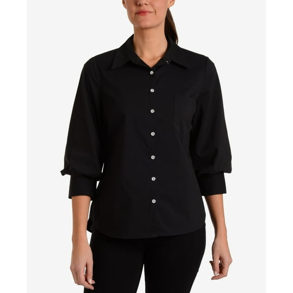 NY Collection Blouson Sleeve Blouse Jet Black XL