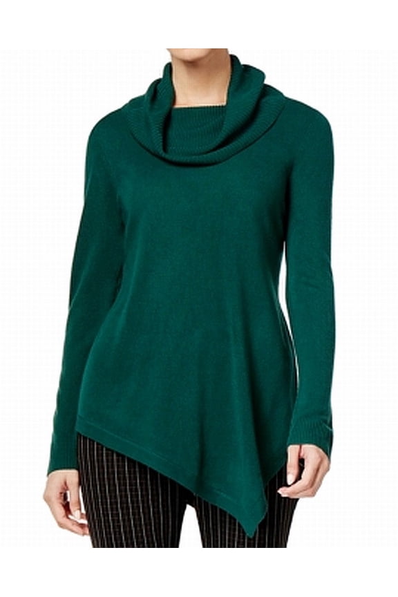 Cowl-Neck Asymmetrical-Hem Sweater Womens M Green MSRP $34