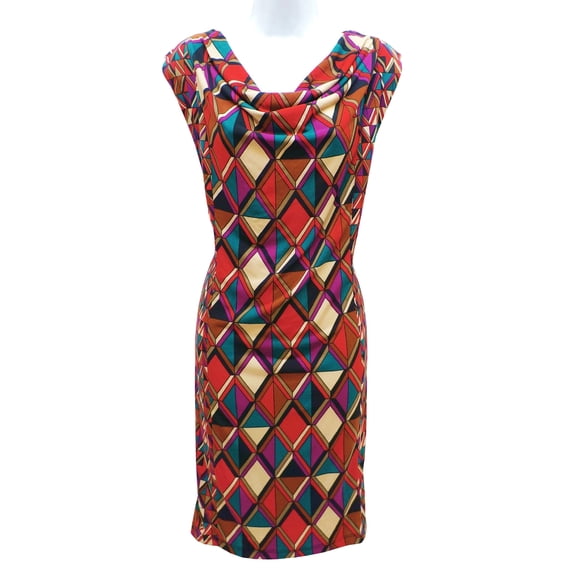 NY Collection Geometric Print Cap Sleeve, Cowl Neck Dress Women's Small