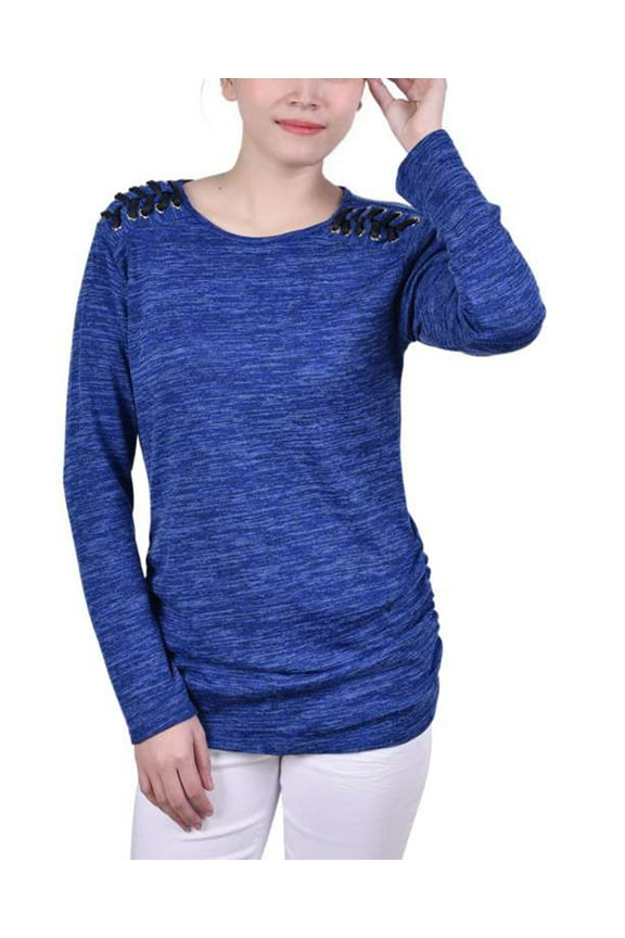 Lacing And Grommet Pullover With Rouched Side Seams